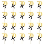 Mutmorningal 20pcs Golden Glitter Number 70 Design Cupcake Toppers 70th Birthday Cake Insert Paper Bowknot Decorated Cake Pick Cake Decor Party Favors